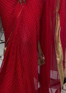 Stunning Red Georgette Saree with Golden Border &amp;