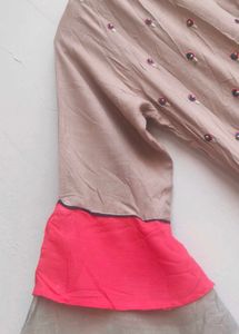 Elegant Beige Kurta with Pink Bell Sleeves