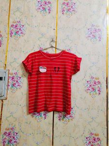Red Striped T-Shirt with Cute Embellishments