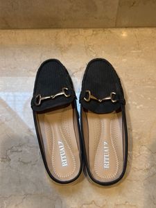 Stylish Black Mules with Gold Buckle