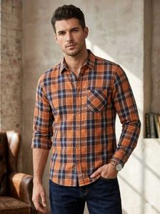 Men's Brown Plaid Long Sleeve Shirt