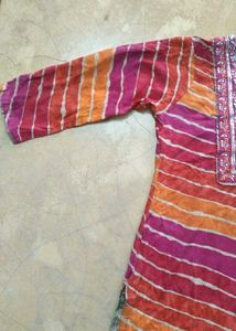 Colorful Striped Kurta with Embellished Neckline