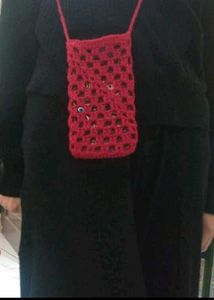 Red Crocheted Crossbody Phone Bag