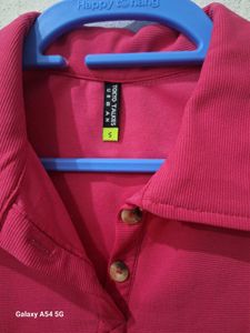 Tokyo Talkies Women Pink Sleeveless Polo Collar Cr