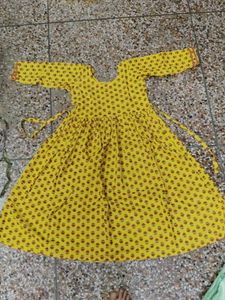 Vibrant Yellow Printed short frock kurta