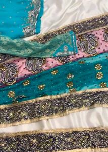Gorgeous Teal &amp; Pink saree with readymade blouse