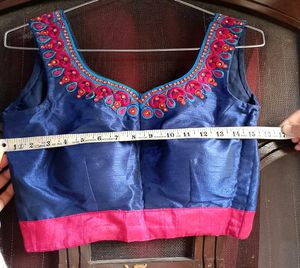 Readymade Net Embroidered Saree with 2 Blouses