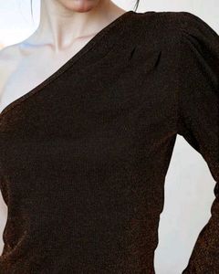 Shein Party One Shoulder Puff Sleeve Chic Top🤎