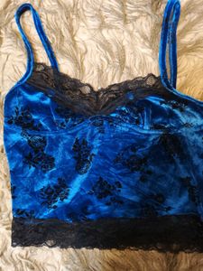 Blue Velvet Floral Lace Trim Cami
