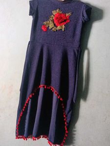 Navy Blue Embroidered Rose Dress
