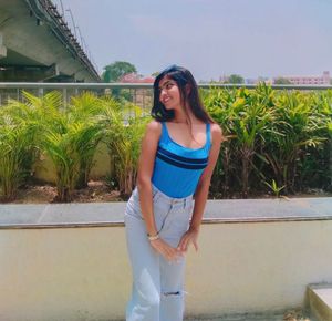 Blue Striped Ribbed Tank Top