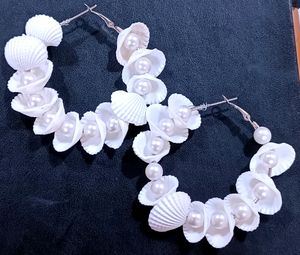 White Cell Pearl Hoop Earrings