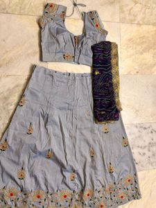 Embroidered Grey Lehenga Choli Set