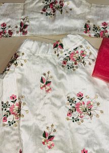 Elegant White Lehenga Choli with Pink Floral Embro