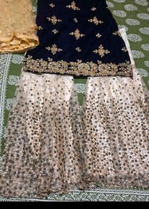 Navy Blue Kurta  Sharara Pant dupatta