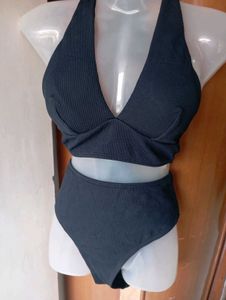 Black Ribbed Halter Bikini set