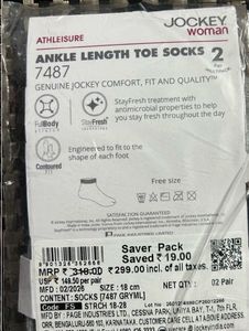Jockey Woman Ankle Length Toe Socks (Peach)