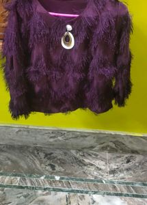 Stylish Purple Faux Fur Tunic Top