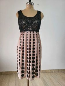 Elegant Black Lace &amp; Polka Dot Dress  Length  40 I