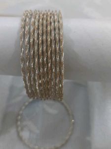 Set of 10 Siver Golden tint metallic Bangles