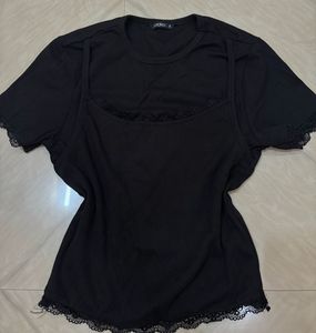 Black Lace Trim Layered Top