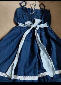 Denim Dress with Lace-Up Front