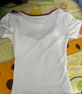 Cute White &amp; Red Bow Detail Top