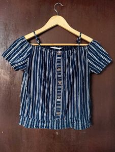 Navy & White Striped Off-Shoulder Top