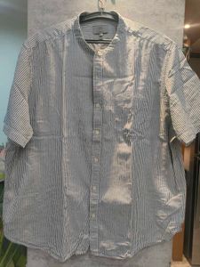 Marks and Spencers Men's Striped Band Collar Shirt