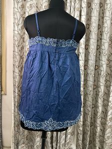 Blue Blouse with White Embroidery
