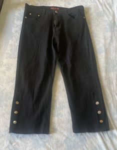 Black Cropped Jeans with Button Detail