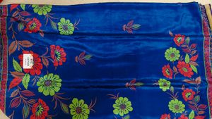 Royal Blue Floral Printed Polyester Silk Saree