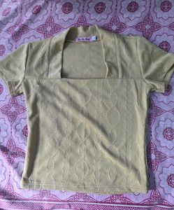 Women's Yellow Textured Crop Top