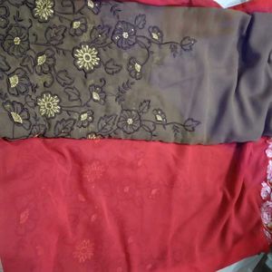 Embroidered Red Saree with Blouse