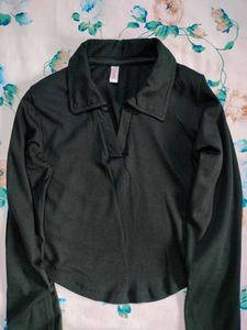 Black Collared Knit Top