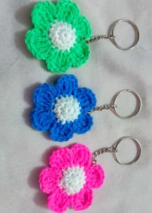 Crocheted Flower Keychains - Set of 3