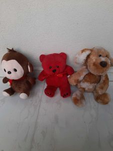 Set of 3 Plush Toys - Monkey, Bear, Dog