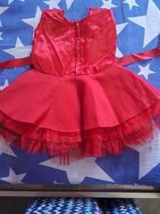 Red Colour Net Frok