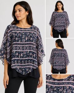 Chic Floral Print Poncho Top