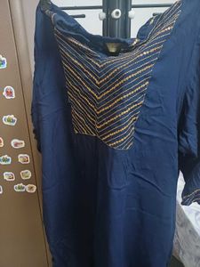 Elegant Navy Blue Kurta with Golden Embellishments