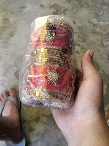 Red &amp; Gold Embellished Bangle Set