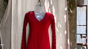 I. Elegant Red Lace Sleeve Dress