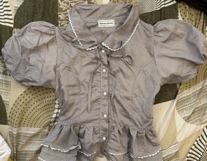 Cute Grey Puff Sleeve Peplum Top