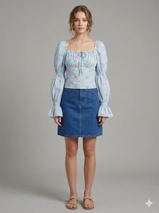 Blue Floral Puff Sleeve Top