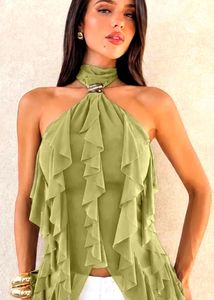 Chic Halter Neck Ruffle Top