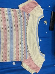 Crocheted Striped Off-Shoulder Top