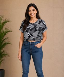 Monochrome Graphic Print Crop Top