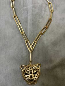 Gold Tone Leopard Head Necklace