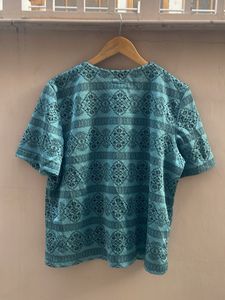Blue Printed Short Sleeve Top
