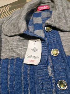 Blue &amp; Grey Knit Cardigan with Floral Detail